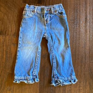 Arizona Jean Co toddler 18 Mo ruffle hem jeans with pink details EUC